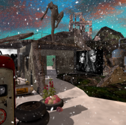 Dystopian virtual landscape featuring the photographic work of Lalie Sorbet in Secondlife