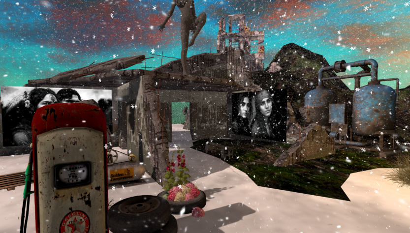 Dystopian virtual landscape featuring the photographic work of Lalie Sorbet in Secondlife