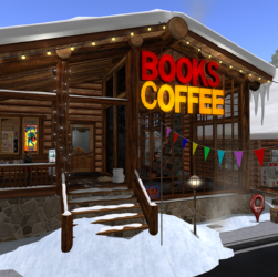 Photo of the entrance to the Frosty Toes Book and Coffee Shop in Secondlife