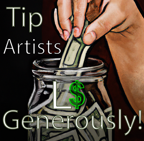 Tip Artists Generously sign from 19