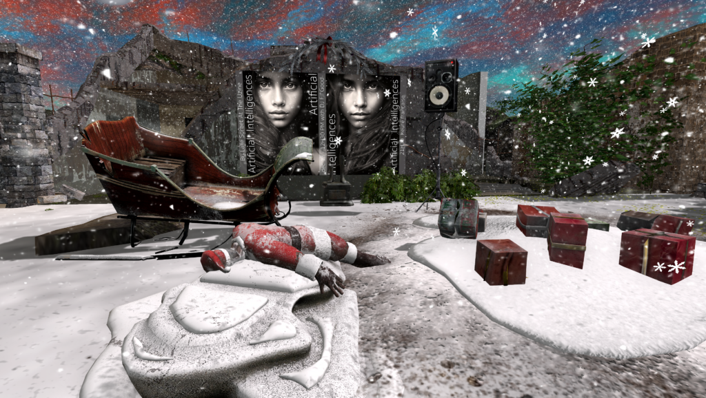 Photo of virtual dystopian landscape featuring photography of indigenous peoples from real life, by Lalie Sorbet.