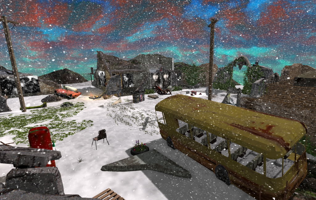 Photo of virtual dystopian landscape featuring photography of indigenous peoples from real life, by Lalie Sorbet.