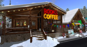 Photo of the entrance to the Frosty Toes Book and Coffee Shop in Secondlife