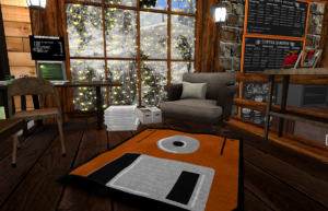Photo of the cozy interior in the Frosty Toes Book and Coffee Shop in Secondlife