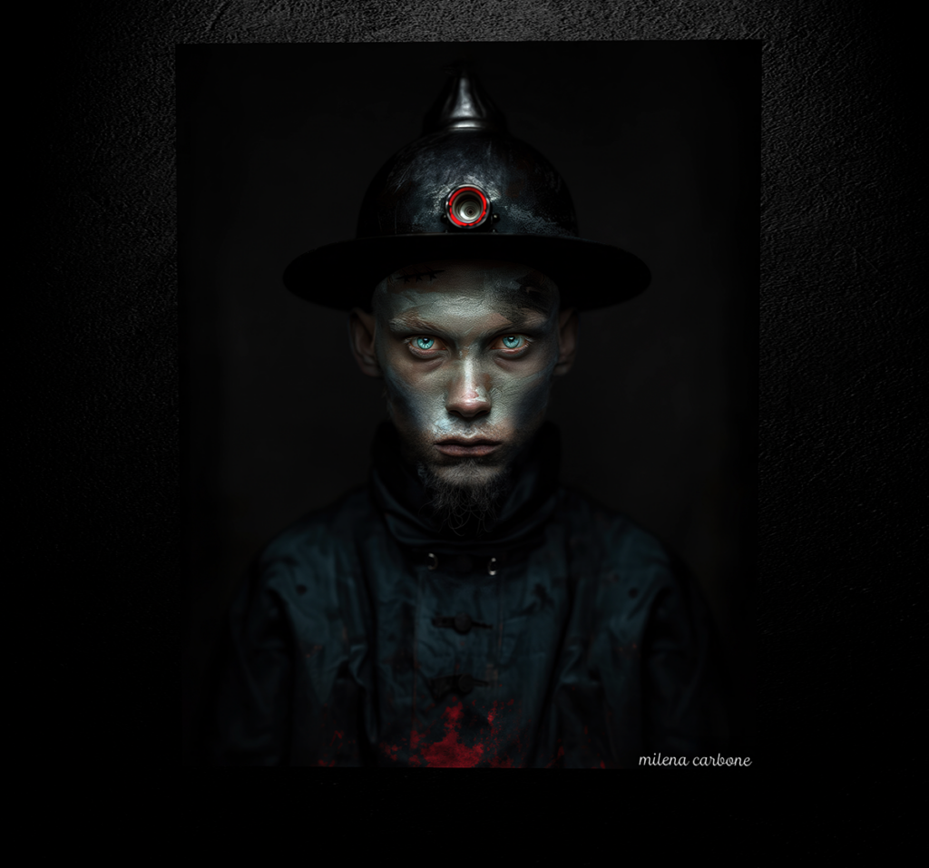 Portrait of a firefighter on a black background