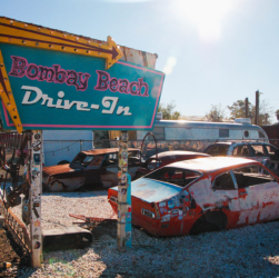 Bombay Beach art installation piece of a drive-in. Bombay Beach California